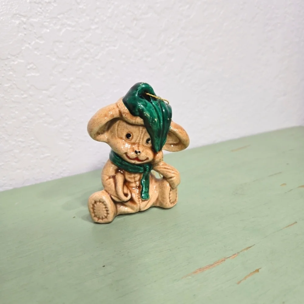 Ceramic Teddy Bear Christmas Holiday Vintage Ornament Figurine